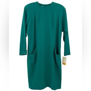 Vintage Liz Claiborne long sleeve scoop neck, midi Kelly green size 8 Dress